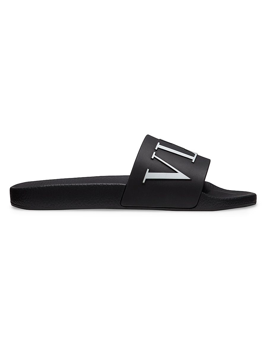 Men's VLTN Rubber Slider Sandals - Black - Size 5