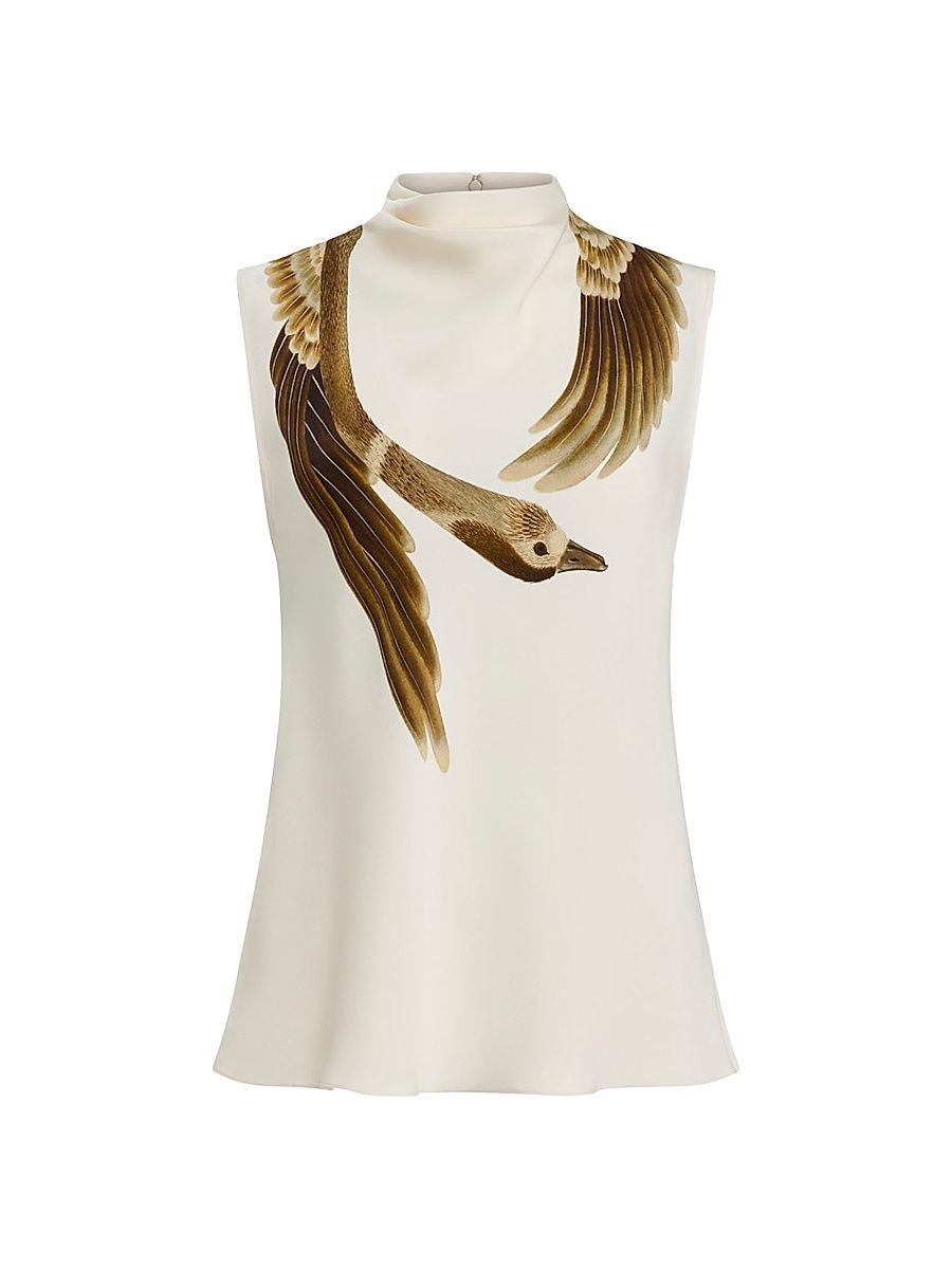 Women's Arlie Goose Print Sleeveless Silk Top - Ivory Goose - Size 12