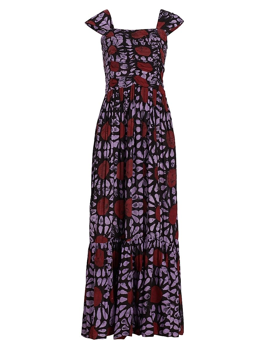 Women's Olumide Cap-Sleeve Maxi Dress - Red Lilac Black - Size Large