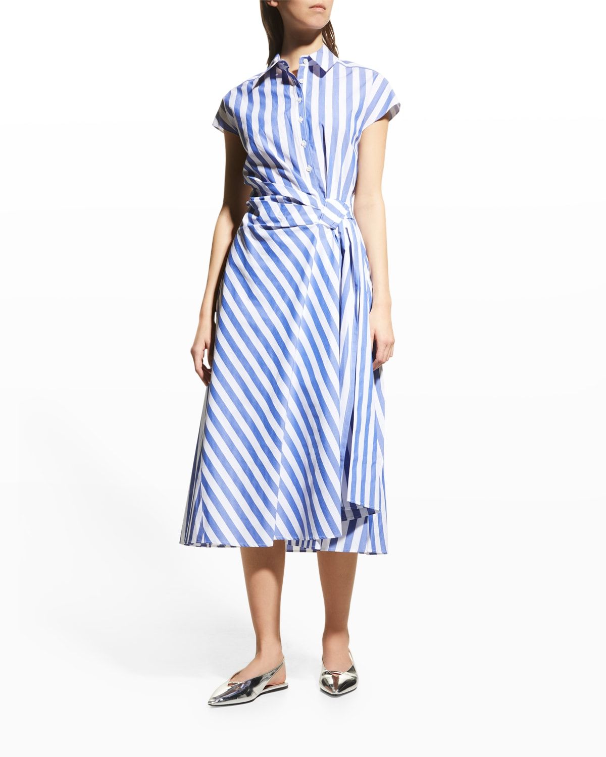 Striped Side-Knot Midi Shirtdress