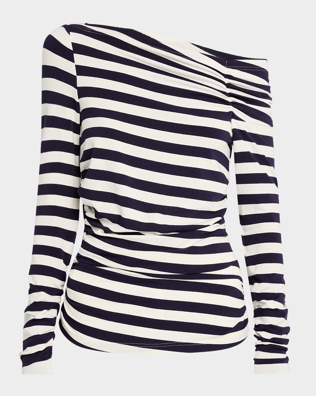 Ruched Off-The-Shoulder Striped Top