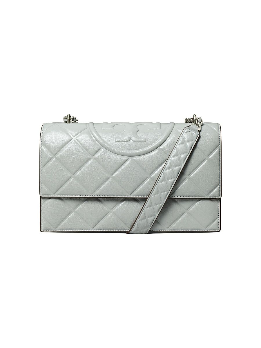 Women's Small Fleming Polished Grain Leather Shoulder Bag - Gray