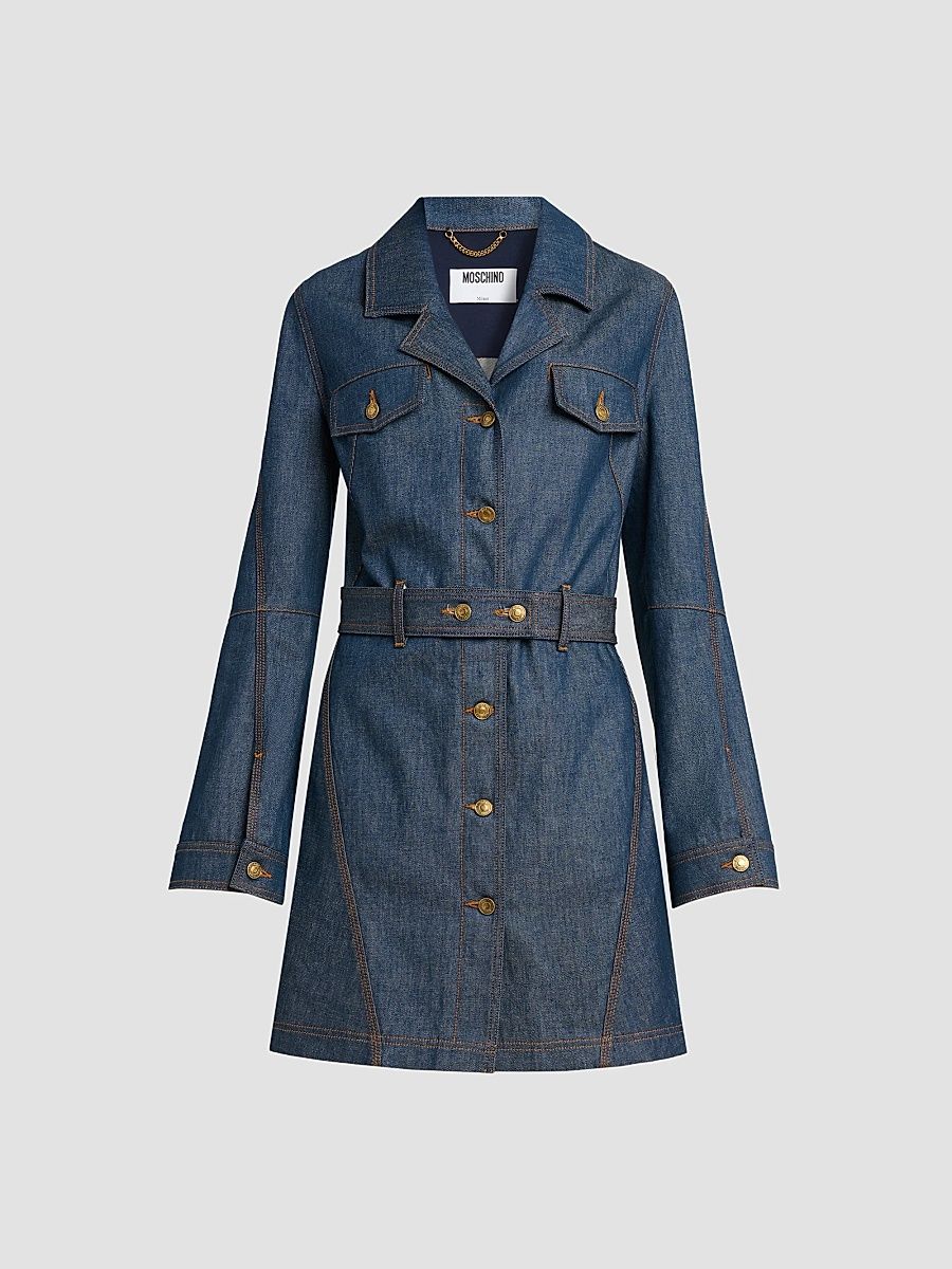 Women's Denim Belted Trench Coat - Dark Blue - Size 6