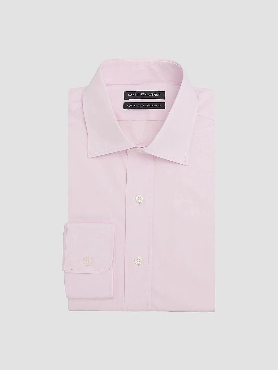 Men's COLLECTION Classic-Fit Solid Cotton Poplin Shirt - Pink - Size 34