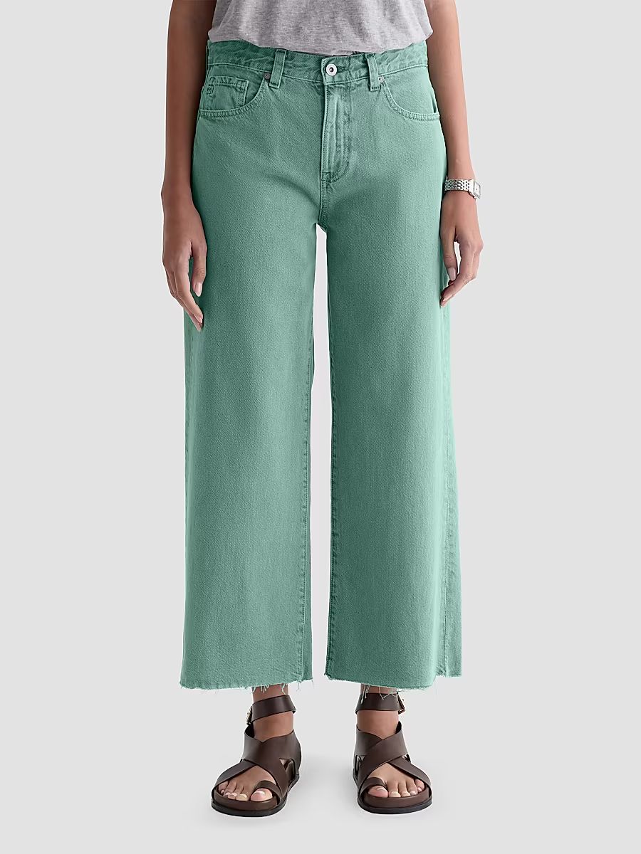 Women's Saige Cotton Wide-Leg Crop Jeans - Sulfur Sunwashed Jade - Size 32