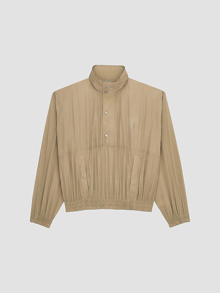 Saint Laurent Women's Cassandre Windbreaker in Crinkled - Marron Glace - Size 10
