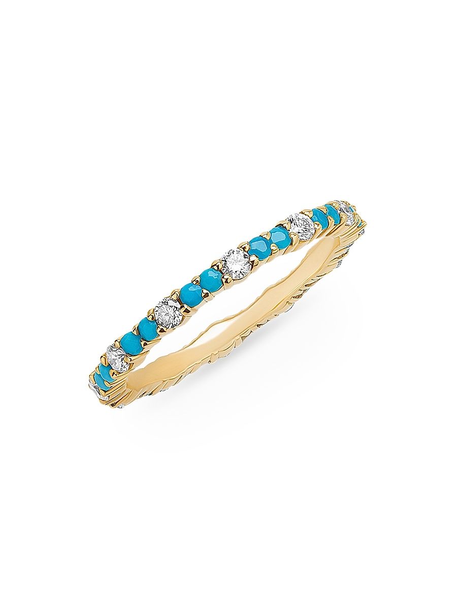 Women's 14K Yellow Gold, Turquoise & 0.70 TCW Diamond Eternity Band - Yellow Gold - Size 7