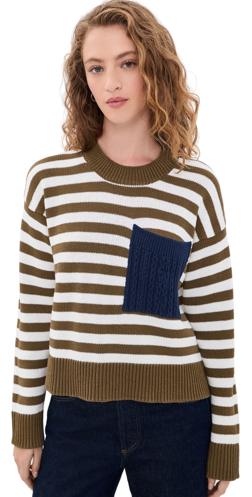 Veronica Beard Jean Emile Pullover Military Olive/Dove/Heritage M