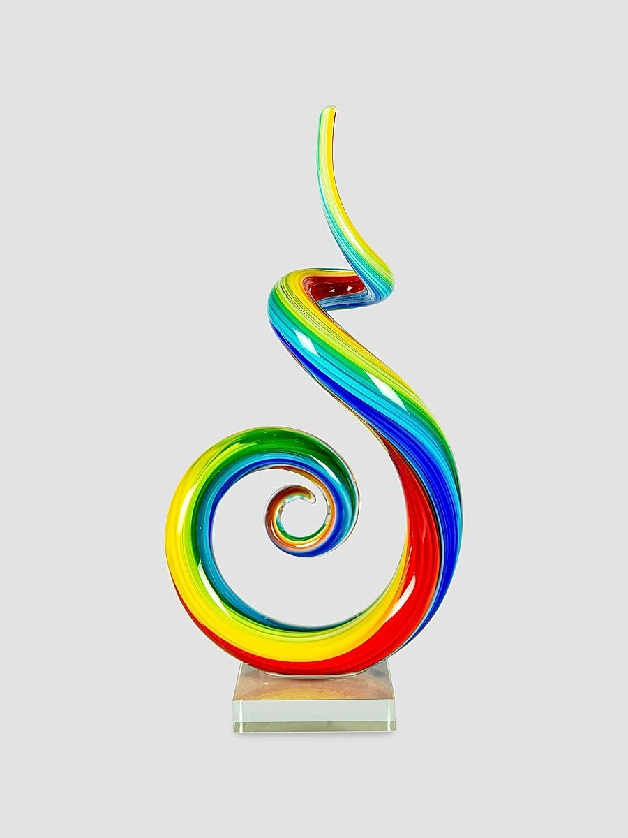 Rainbow Spiral Handcrafted Art Glass Sculpture - Multi