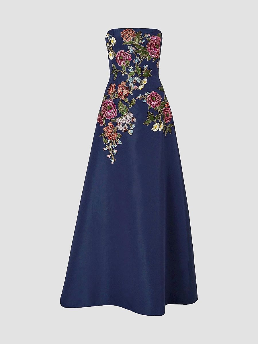 Women's Sequined Silk Strapless A-Line Gown - Midnight - Size 6