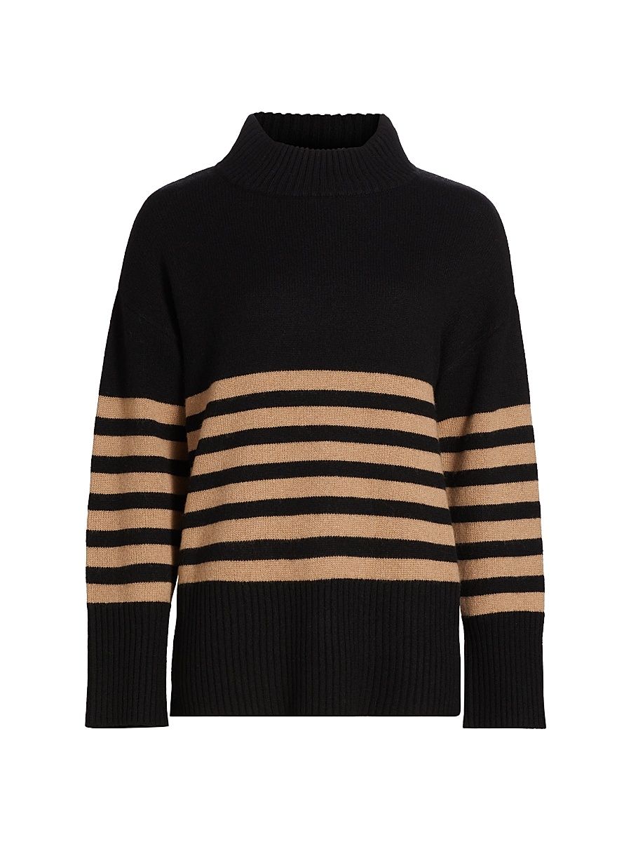 Women's Striped Cashmere Sweater - Black Tender Camel - Size XL