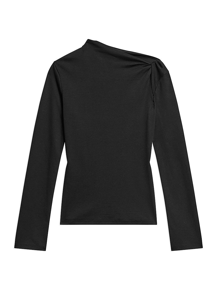 Women's Slash Neck Twist Long-Sleeve T-Shirt - Black - Size Medium