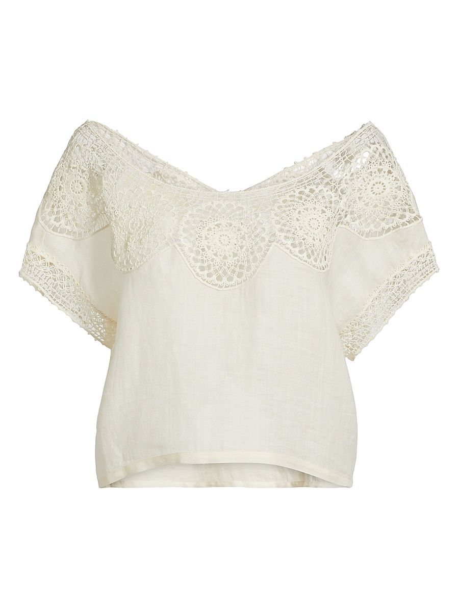 Women's Caila Embroidered Scoopneck Top - Ivory - Size XL