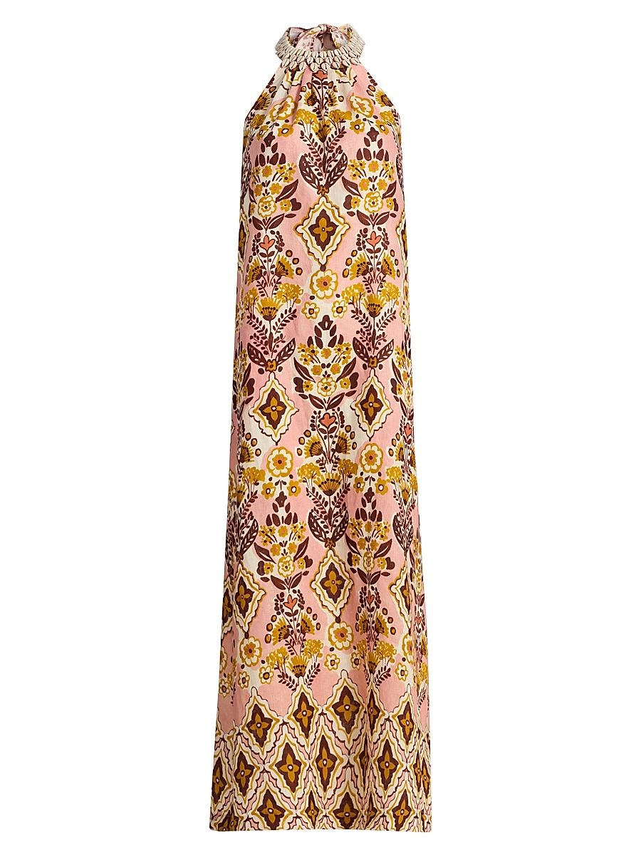 Women's Aimee Cowrie Shell Halter Column Maxi Dress - Adina Blush - Size XL