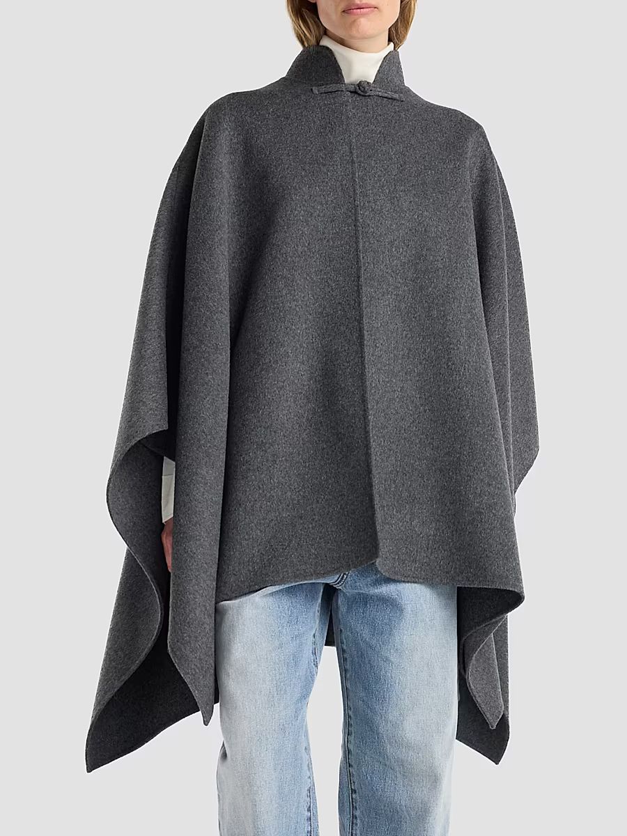 Women's Double-Faced Wool-Cashmere Poncho - Dark Grey