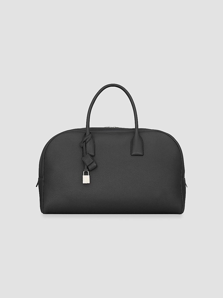 Saint Laurent Men's Medium Bowling Duffle Bag in Grained Leather with Strap - Black