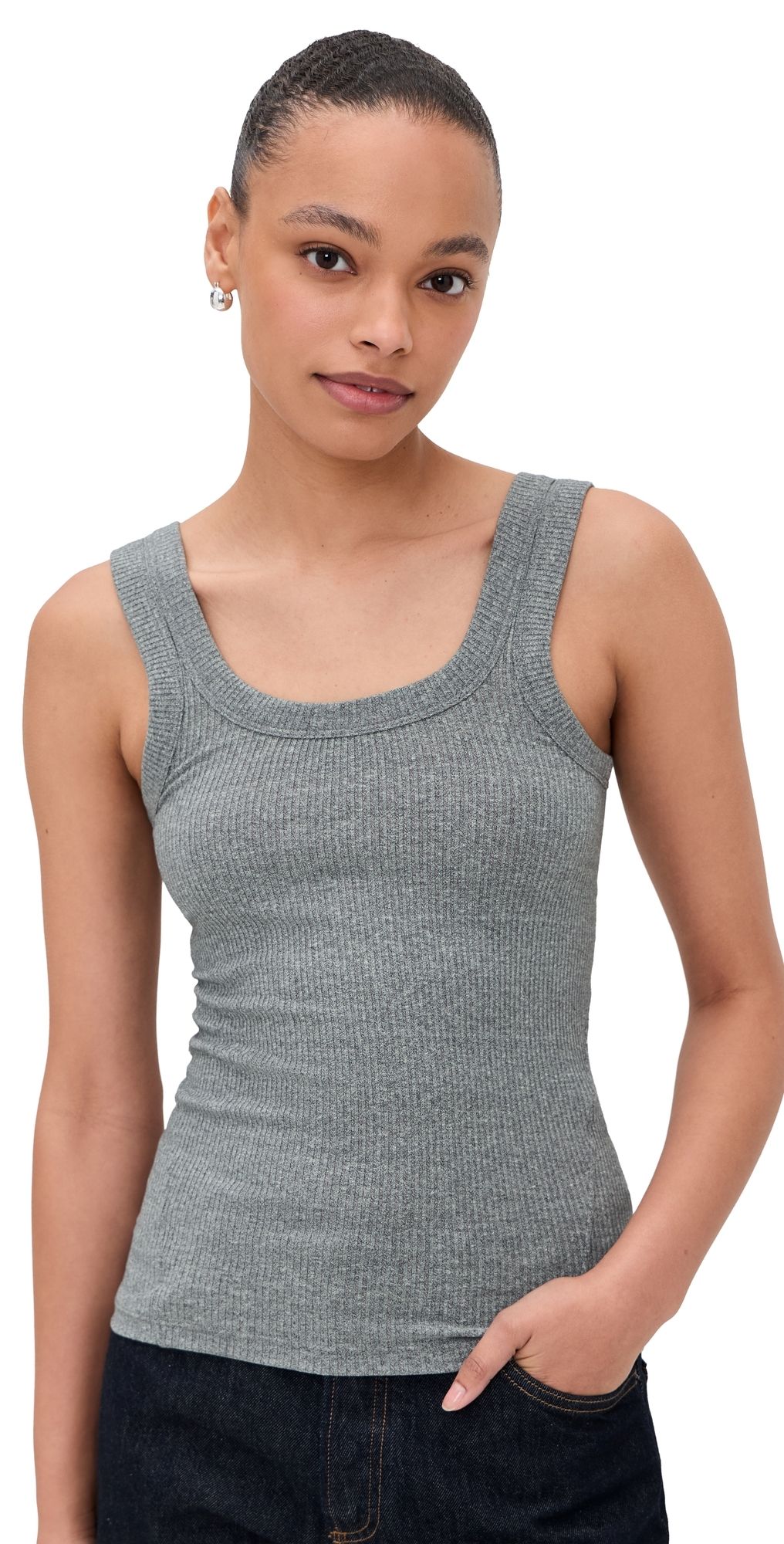 rag & bone The Essential Rib U Neck Tank Heather Grey XXS