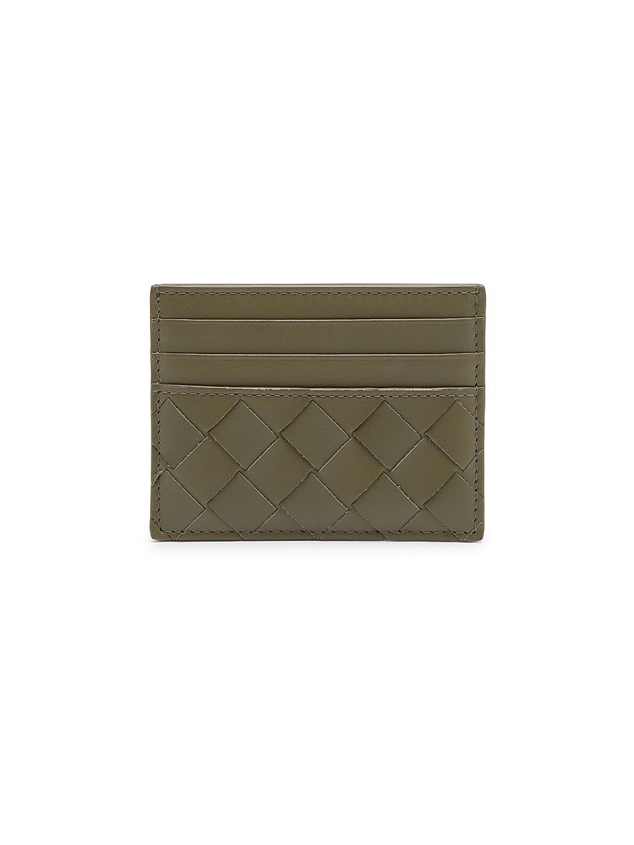 Men's Intrecciato Card Case - Crocodile Silver