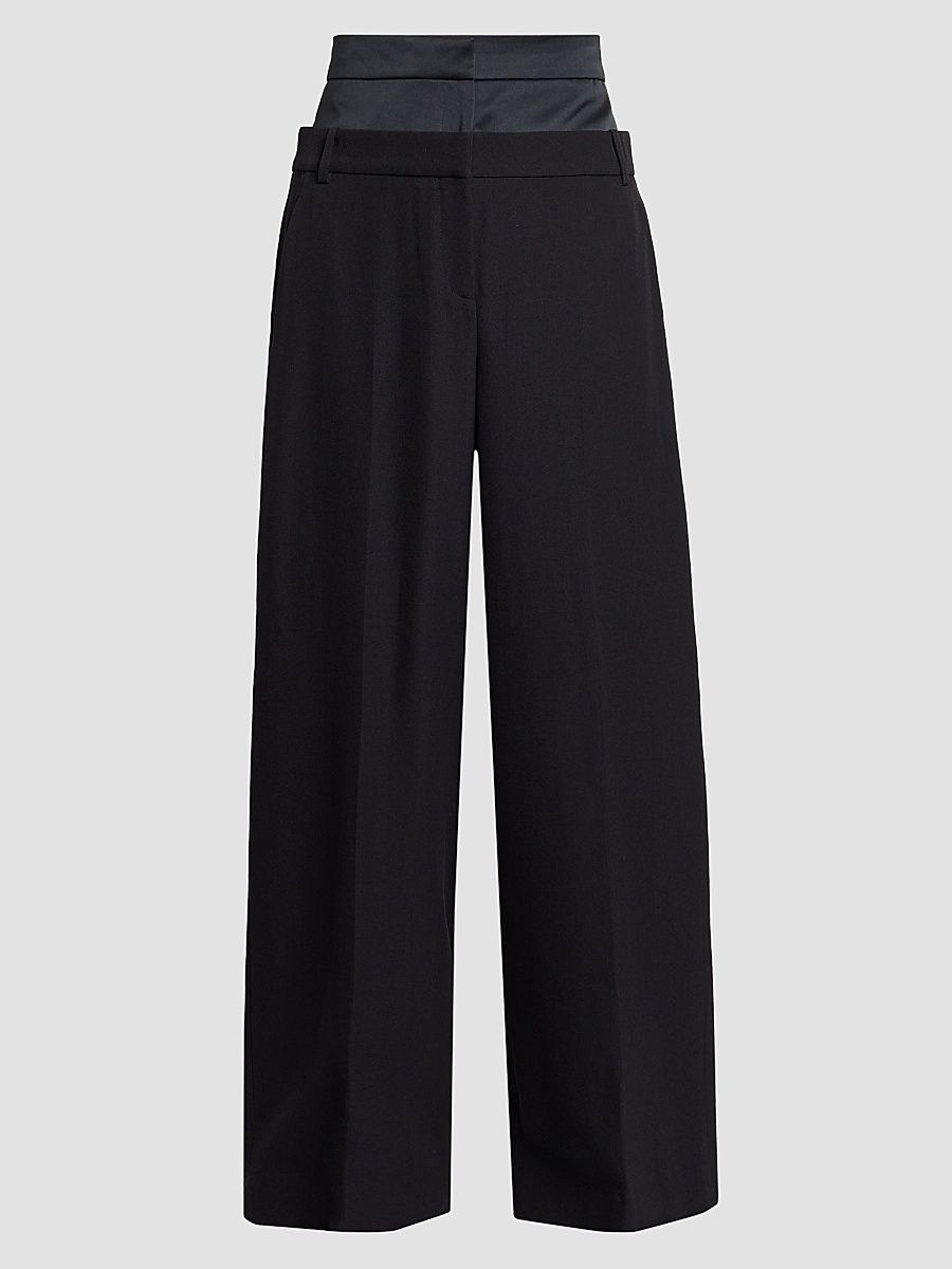 Women's Grain De Poudre Wide-Leg Trousers - Black - Size 10
