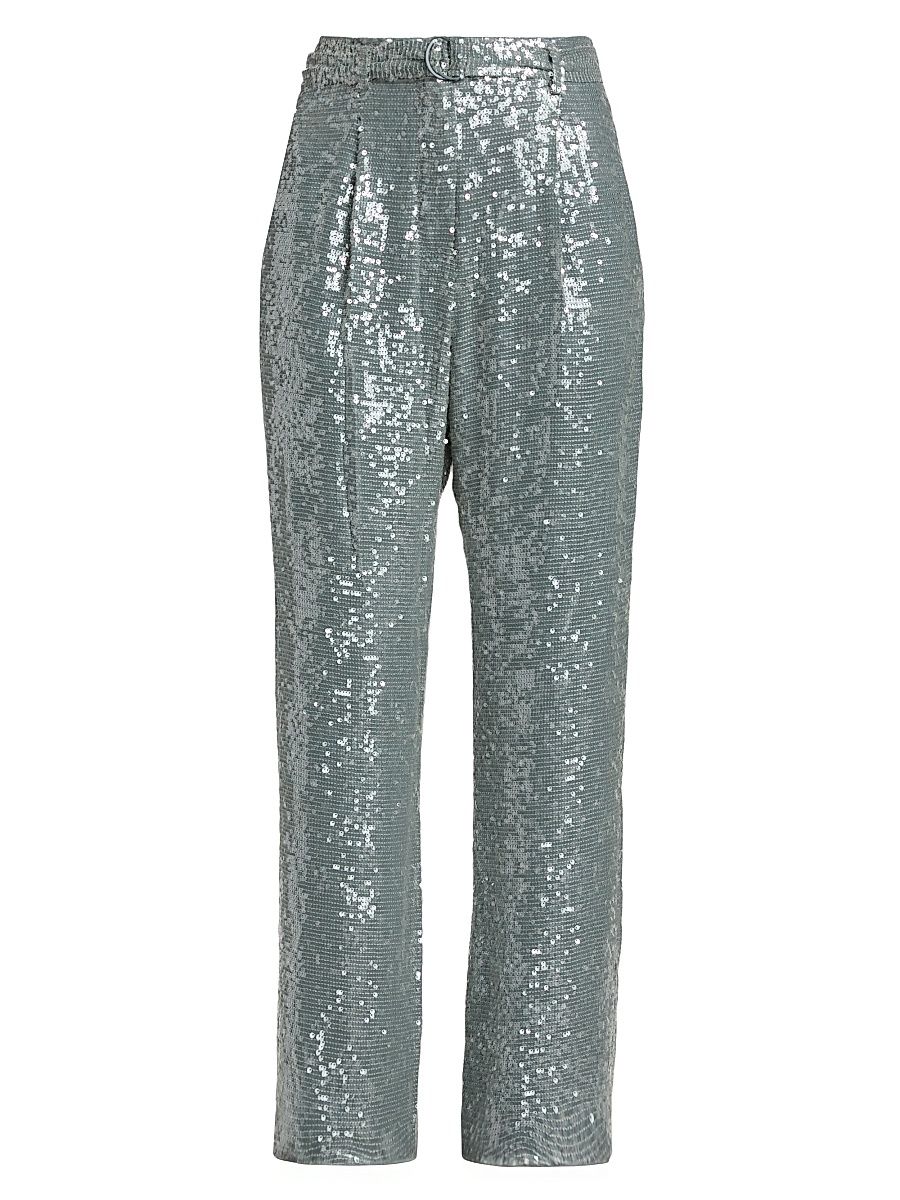 Women's Re-Edition Sequined D-Ring Belted Pants - Steel Blue - Size 10