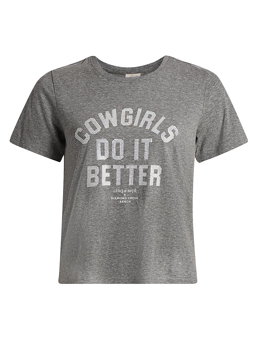 Women's Embellished Cowgirls Do It Better Shrunken T-Shirt - Charcoal Heather Grey - Size XL