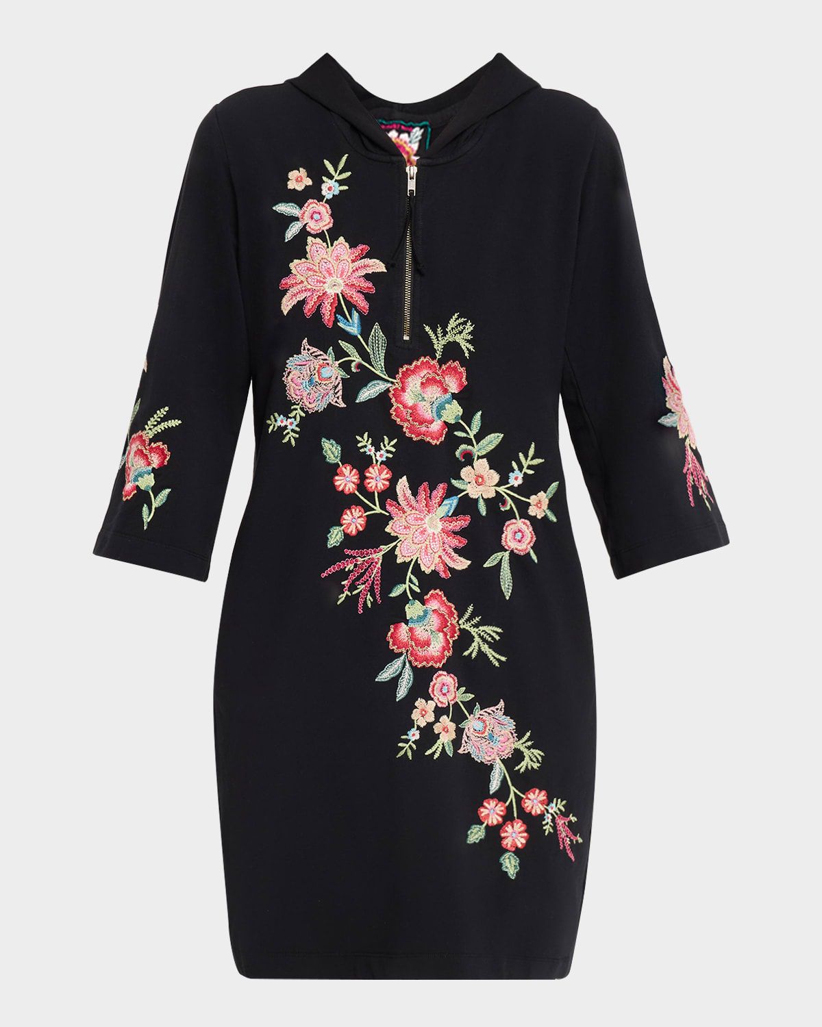 Junie Floral-Embroidered Hoodie Beach Dress
