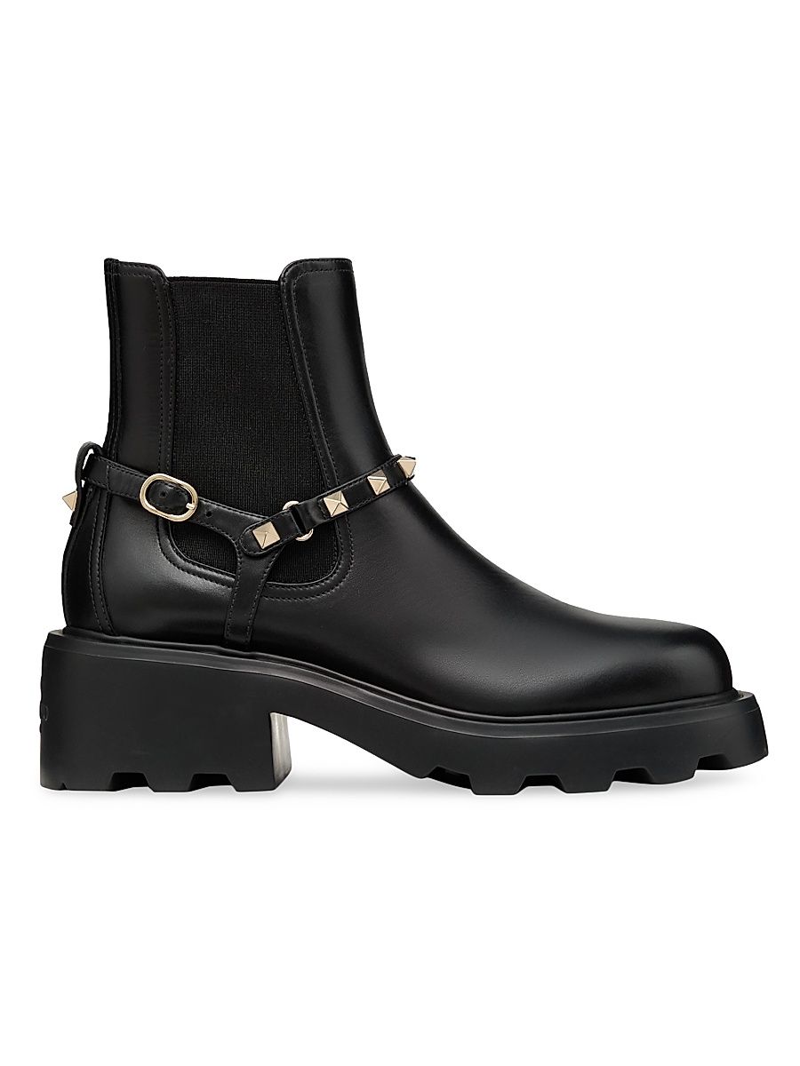 Women's Rockstud 55MM Calfskin Beatle Boots - Black - Size 10.5