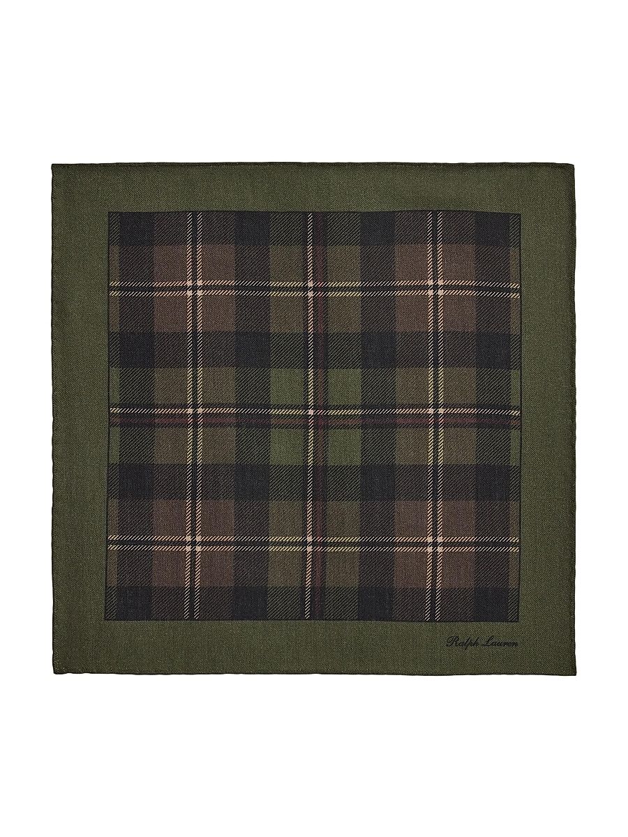 Men's Plaid Cashmere-Silk Pocket Square - Moss Multi