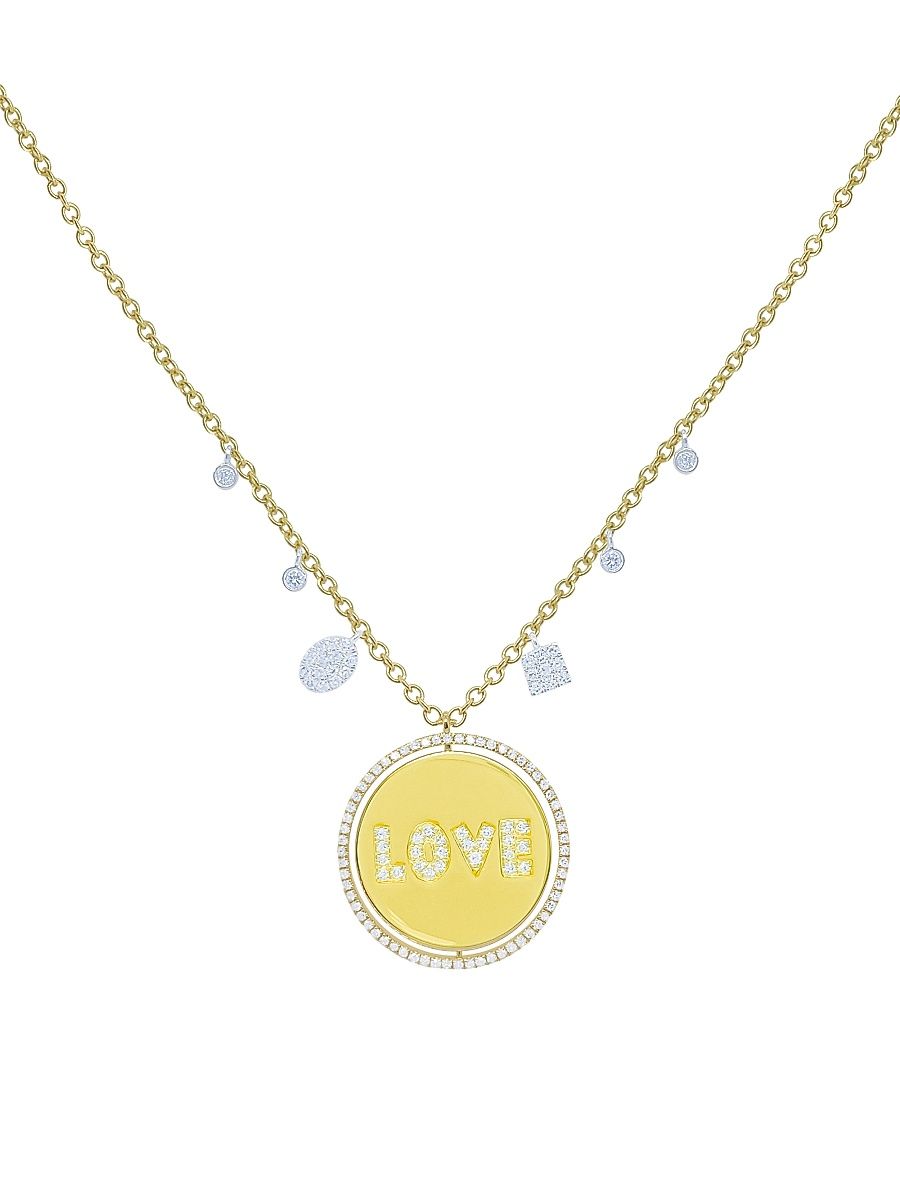 Women's Two-Tone 14K Gold & 0.04 TCW Diamond "Love" Medallion Necklace - Yellow Gold