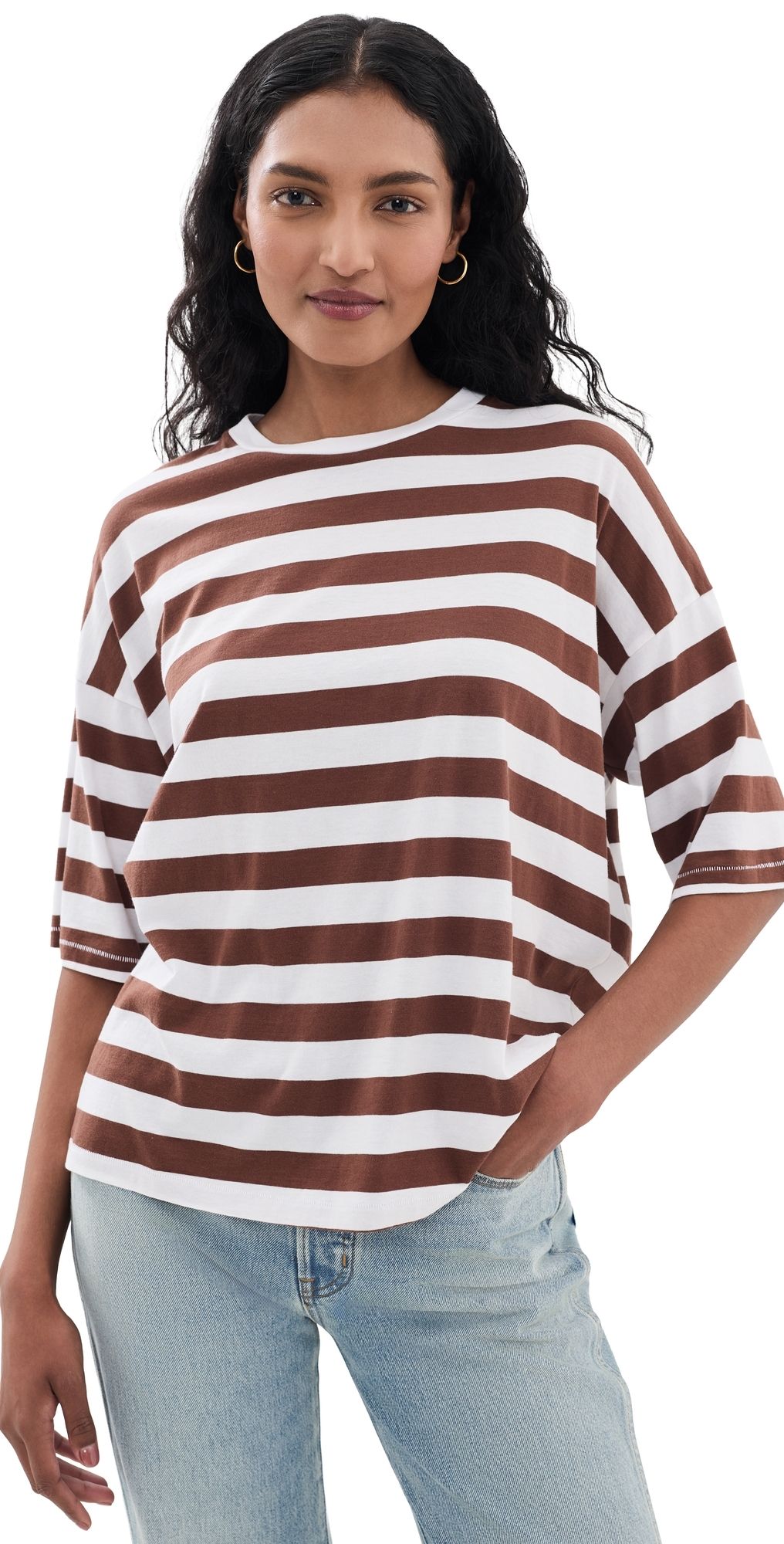 Jamie Haller The Draped Tee Brown Rugby Stripe L
