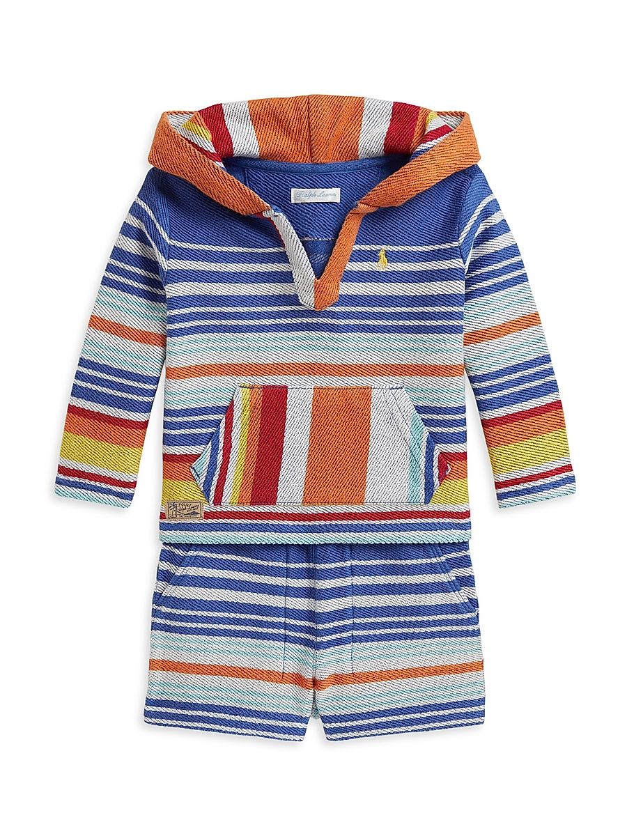 Baby Boy's Striped Cotton Terry Hoodie & Shorts Set - Bai Blue Multi - Size 24 Months