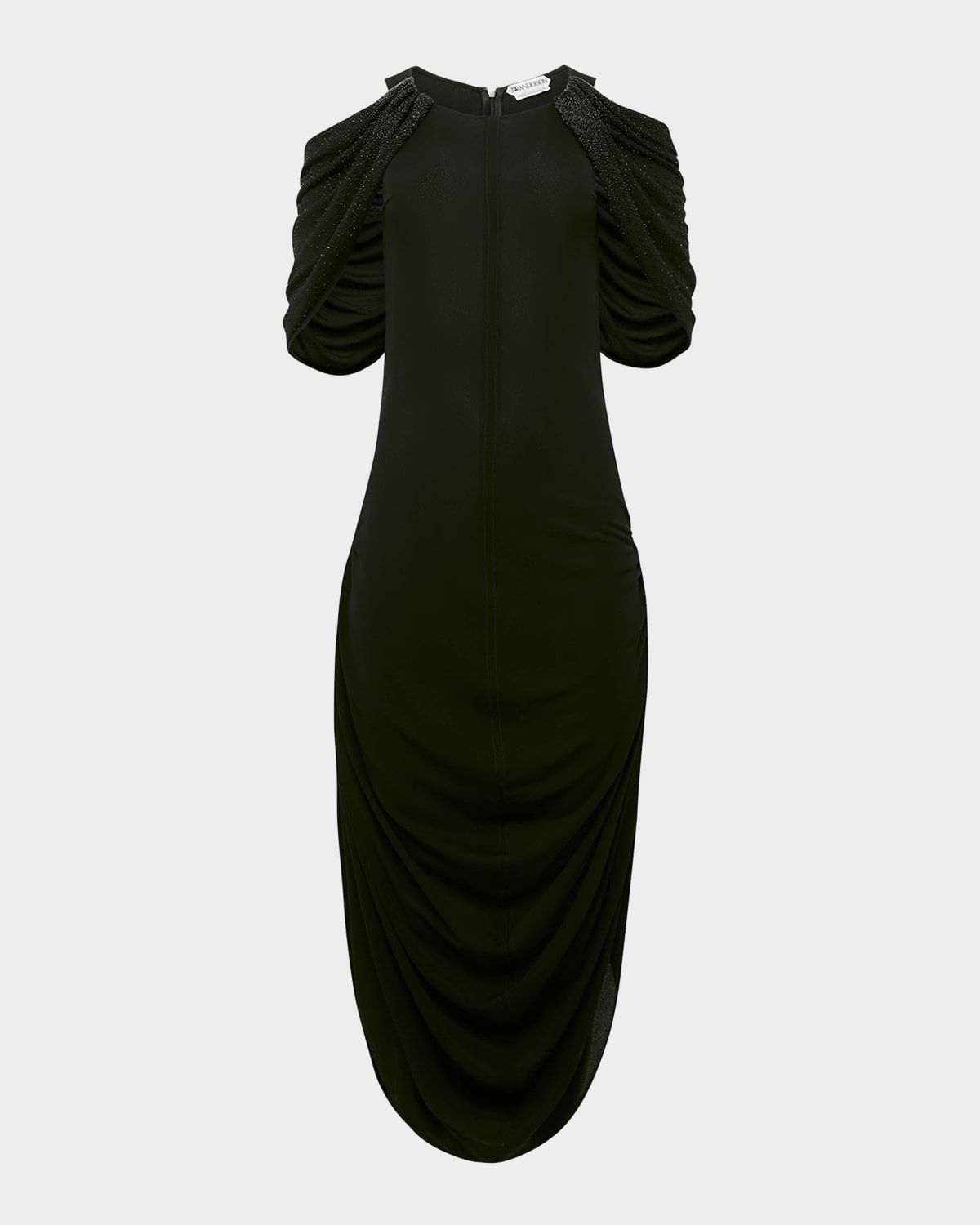 Beaded Sleeve Draped Midi Dress