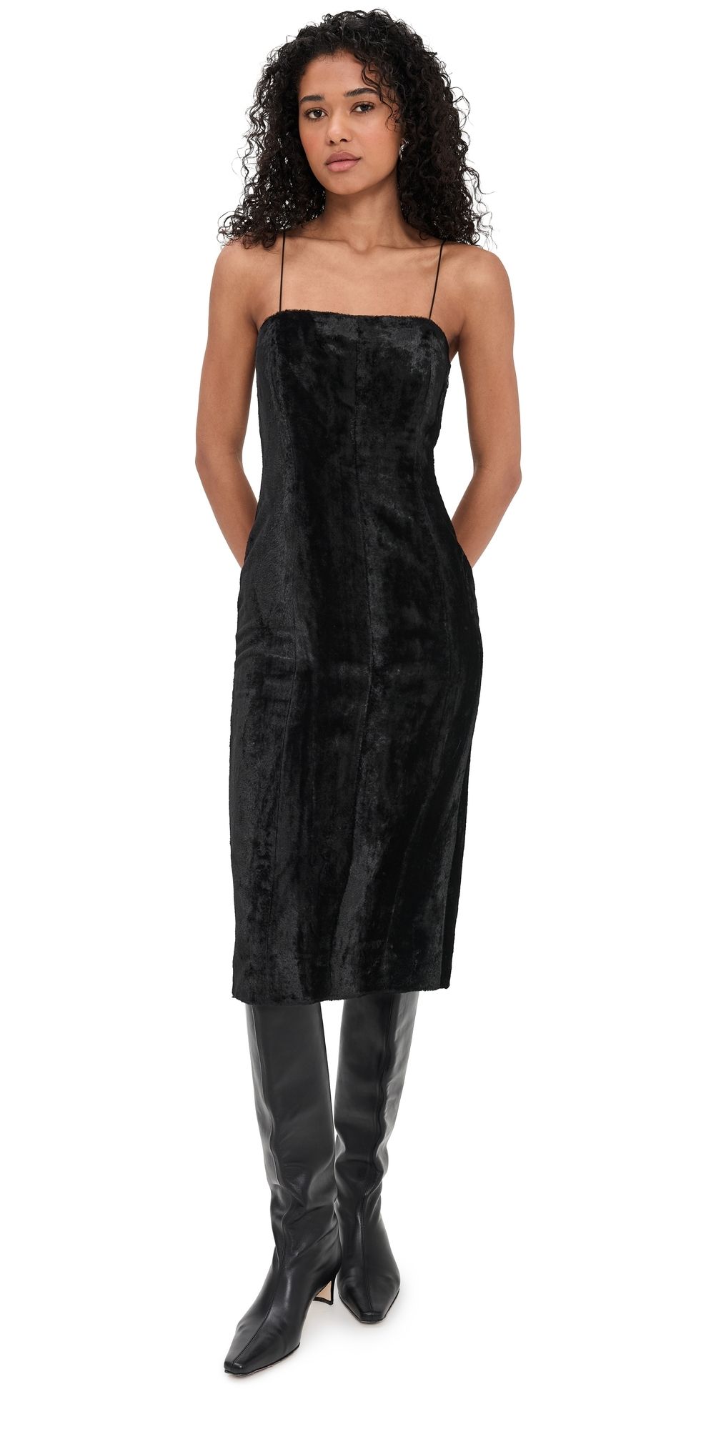 Helmut Lang Faux Ponyhair Midi Dress Black 4