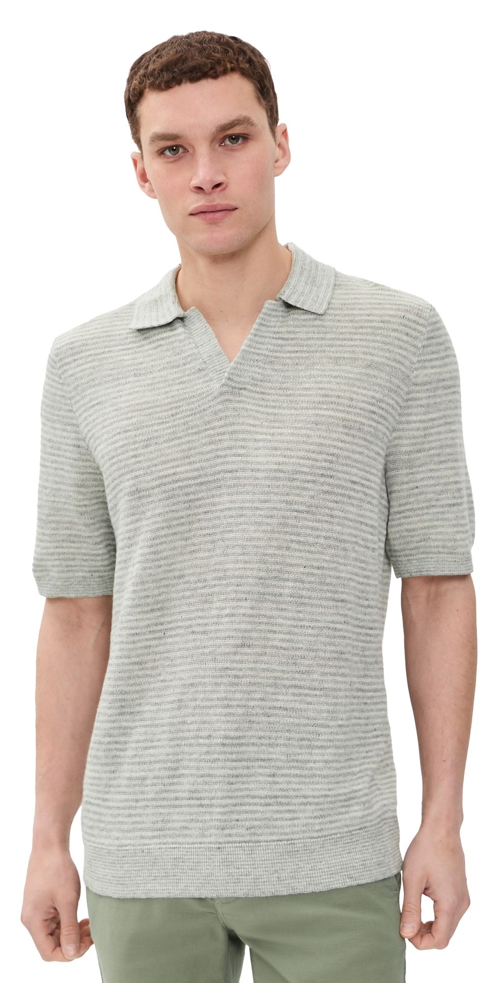 Faherty Short Sleeve Linen Sweater Polo Beach Tree Stripe S