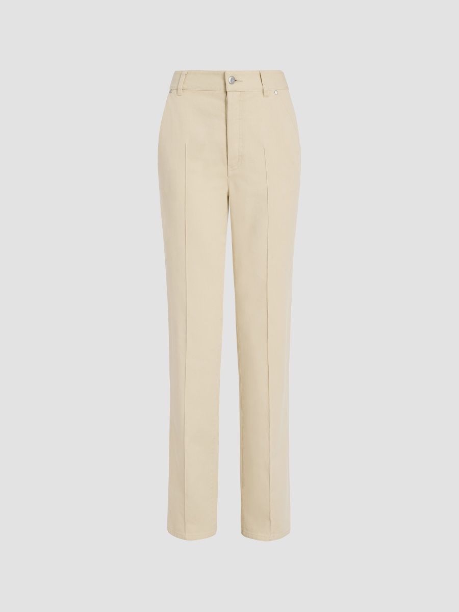 Women's Washed Cotton Twill Straight-Leg Jeans - Parchment - Size 14