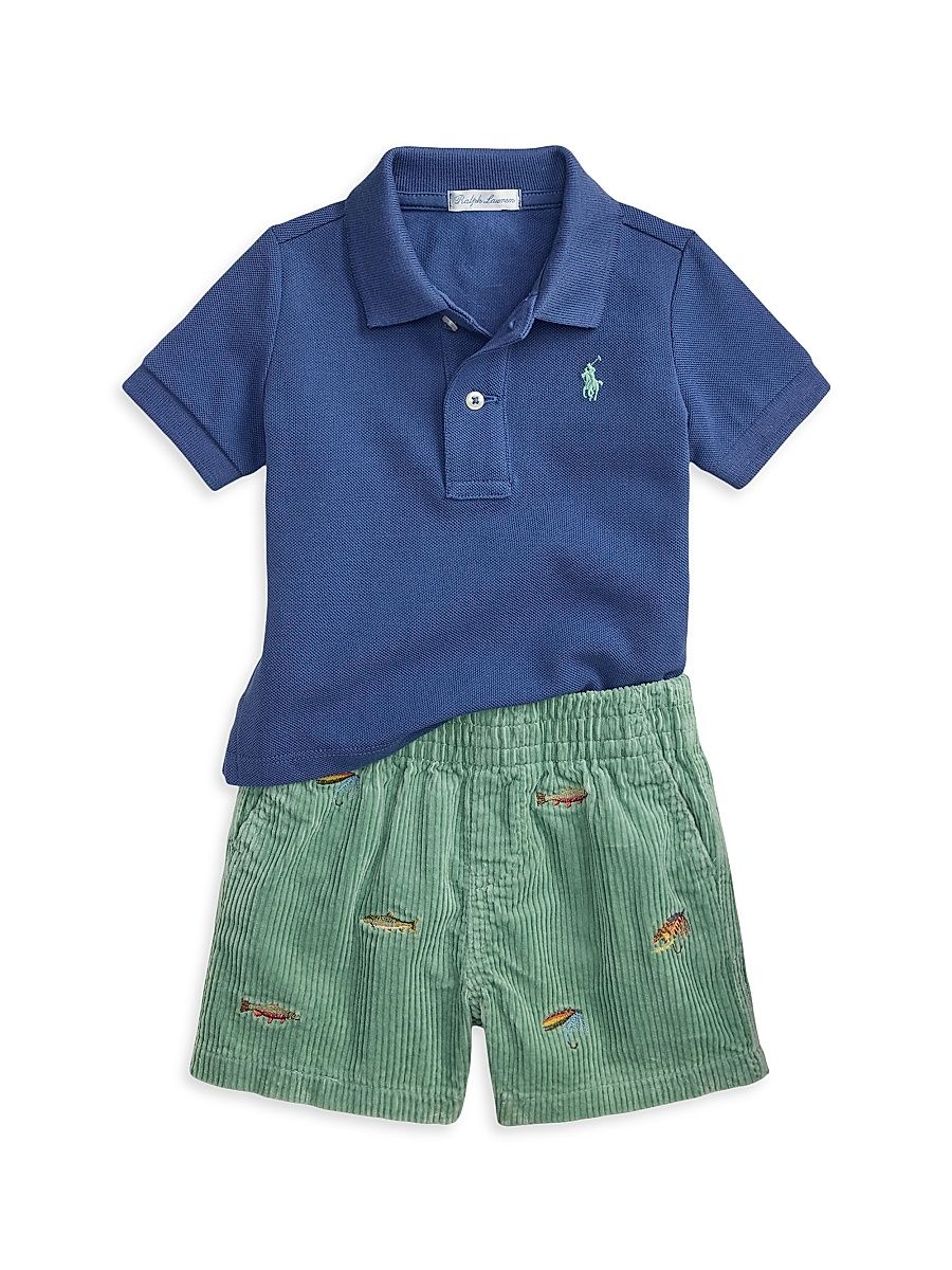 Baby Boy's Polo Shirt & Corduroy Shorts Set - Old Royal - Size 12 Months
