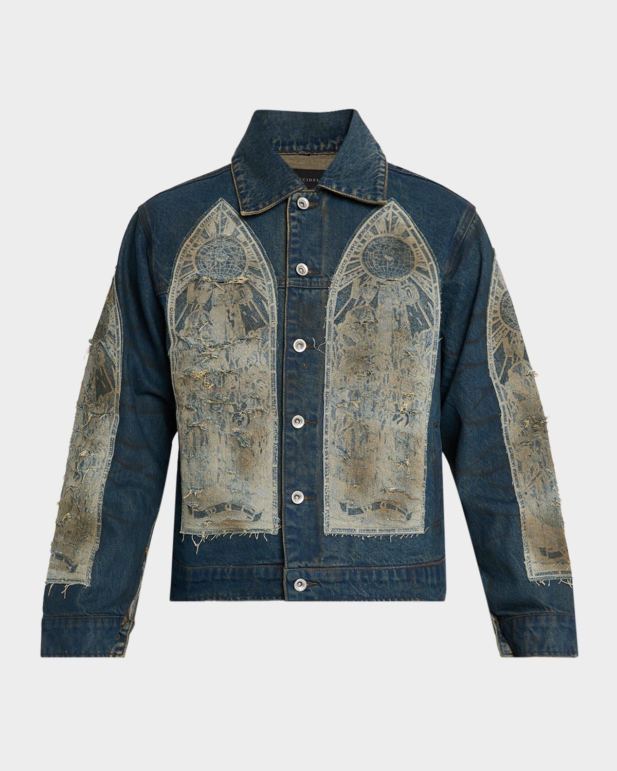 Men & apos;s Mechanic Embroidered Patchwork Trucker Jacket