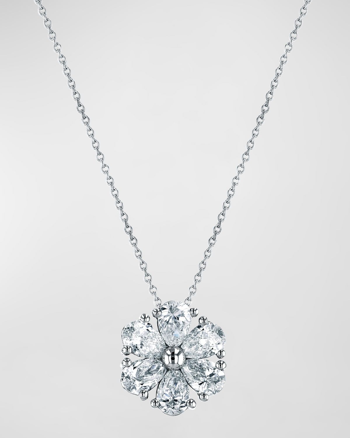 18K Gold Pear-Shaped Diamond Floral Pendant 16" Necklace, 3.00tcw