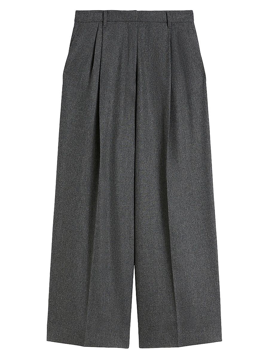 Women's Wide Fit Wool Flannel Trousers - Medium Grey - Size 12