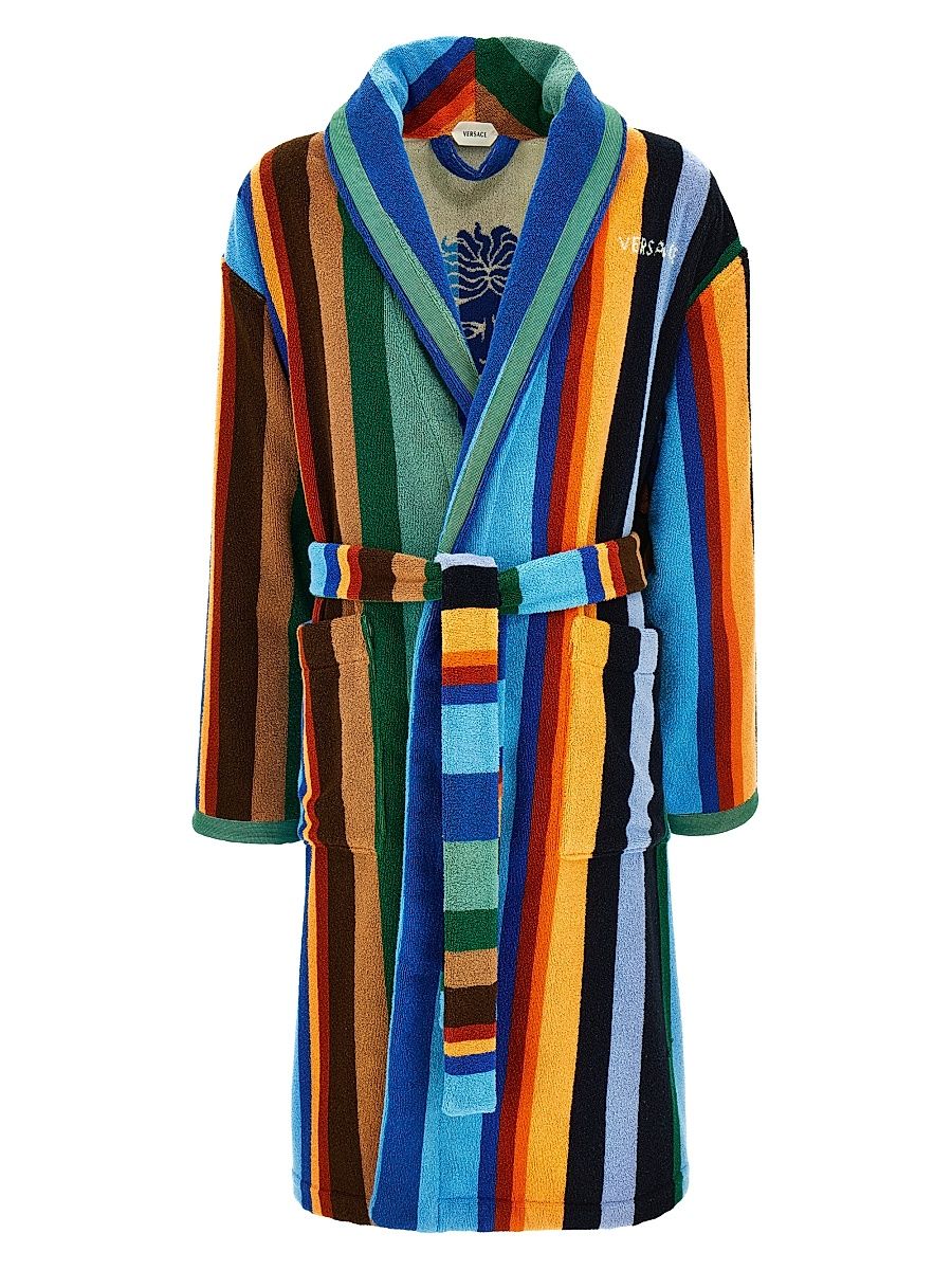Men's Medusa Jacquard Striped Terry Robe - Blue Multicolor - Size XXL