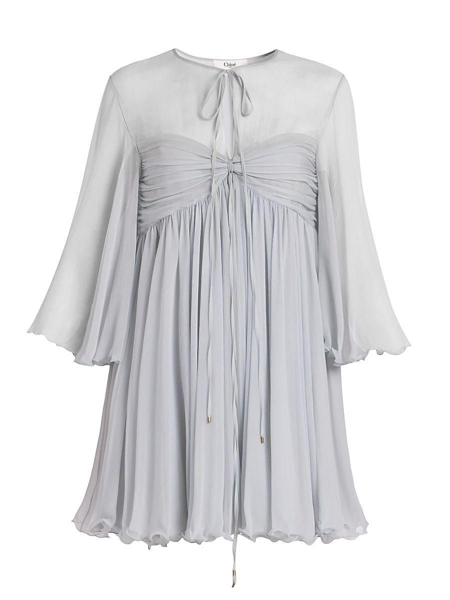 Women's Silk Georgette Tie Neck Minidress - Airy Grey - Size 6