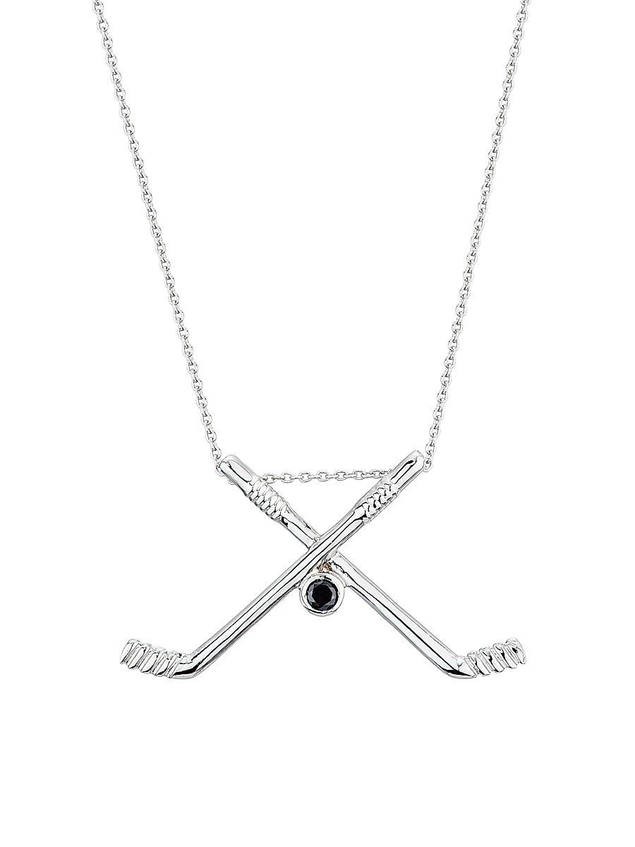 Women's 18K White Gold & 0.30 TCW Black Diamond Hockey Stick Pendant Necklace - White Gold