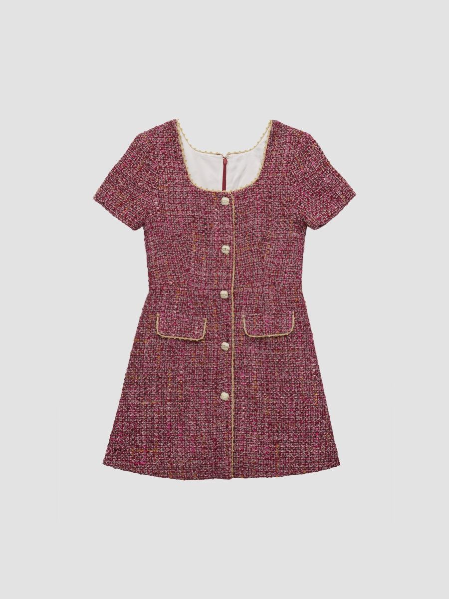 KatieJ NYC Girl's Girl's Anna Bouclé Fit & Flare Dress - Hot Pink Multi Boucle - Size 14