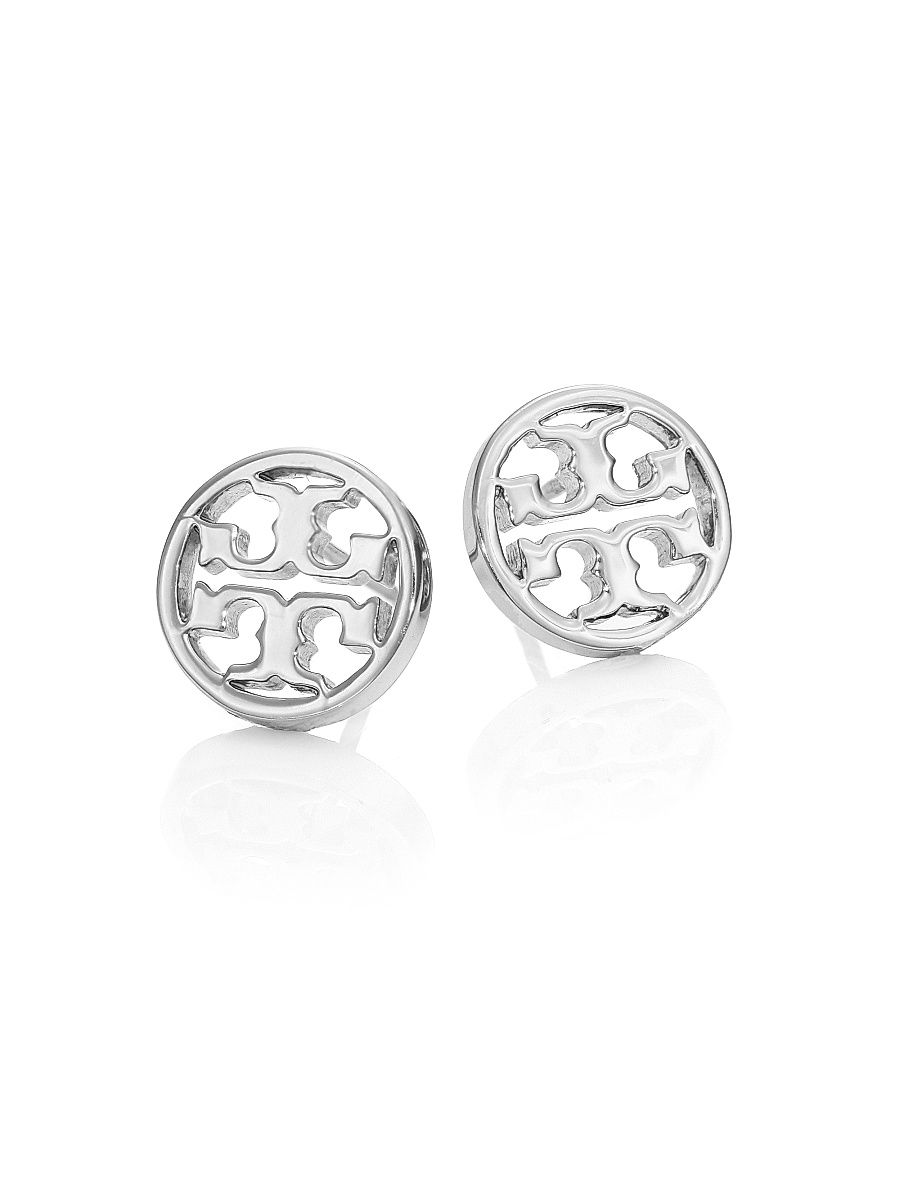 Logo Circle Stud Earrings/Silvertone - Silver