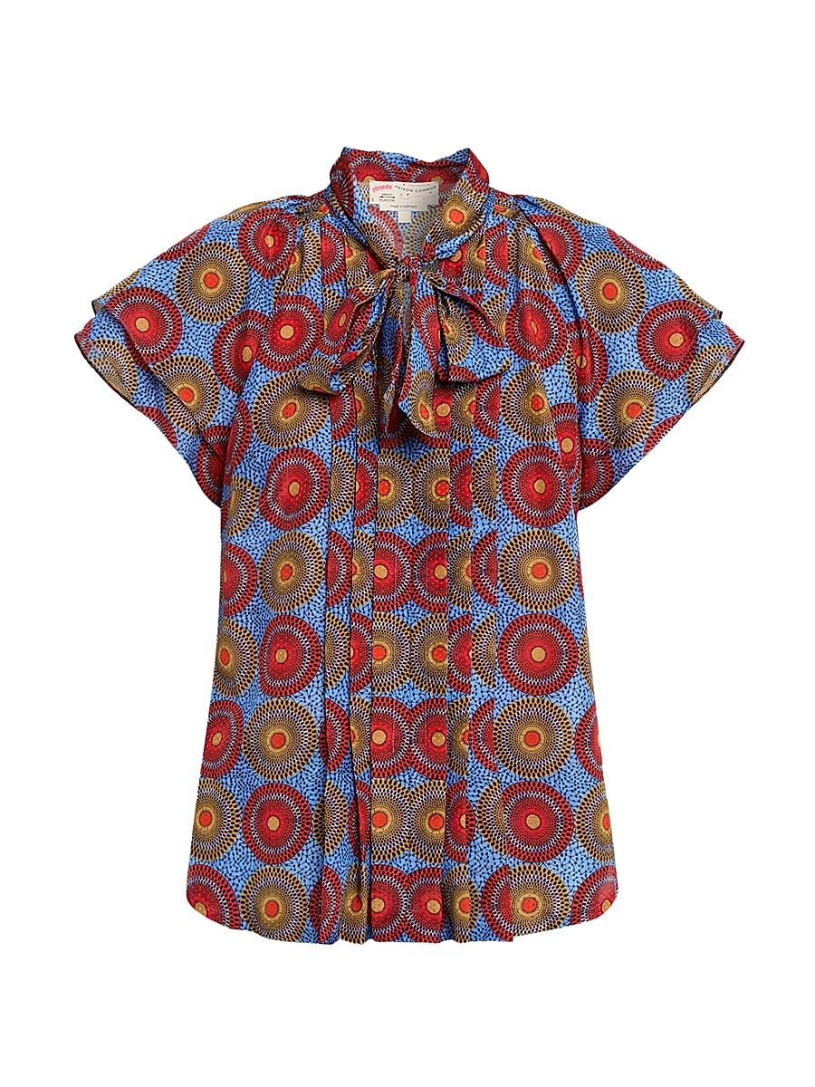 Maison Common Women's Geometric Jacquard Cotton Viole Shirt - Blue Multi - Size 10