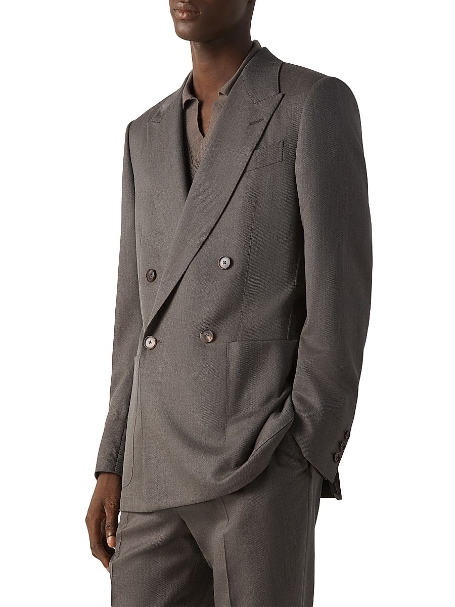 Men's Wool and Silk Jacket - Dark Taupe - Size 46