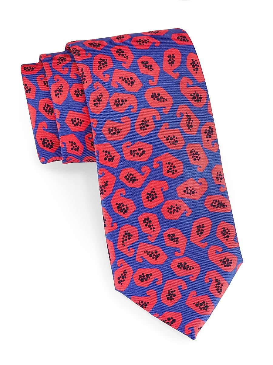 Men's Paisley Silk Tie - Blue Red