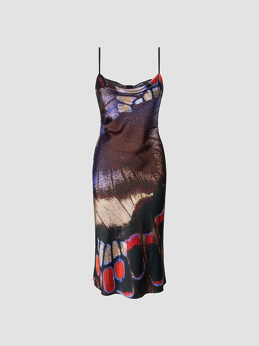 Women's Evangeline Printed Stretch-Silk Midi Dress - Butterfly Fuchsia - Size 14