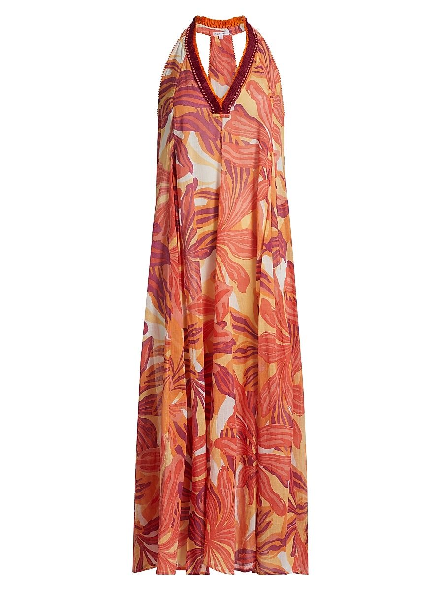Women's Nava Embellished Floral Cotton V-Neck Maxi Dress - Red Seaweed - Size Small
