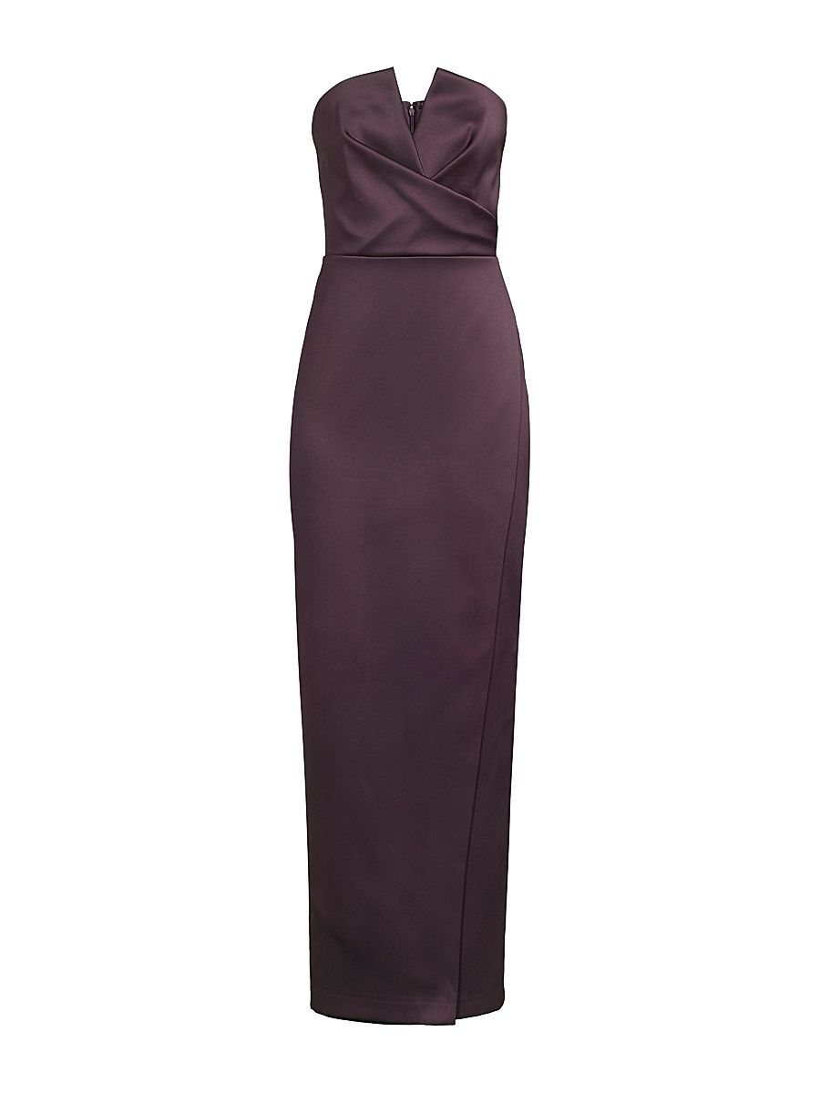 Women's Notch Strapless Satin Column Gown - Midnight Plum - Size 14